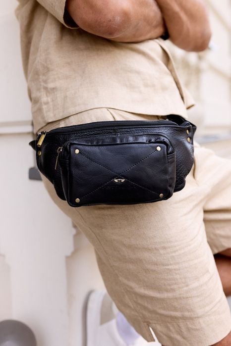 skórzana nerka męska z frontową kieszenią - peterson