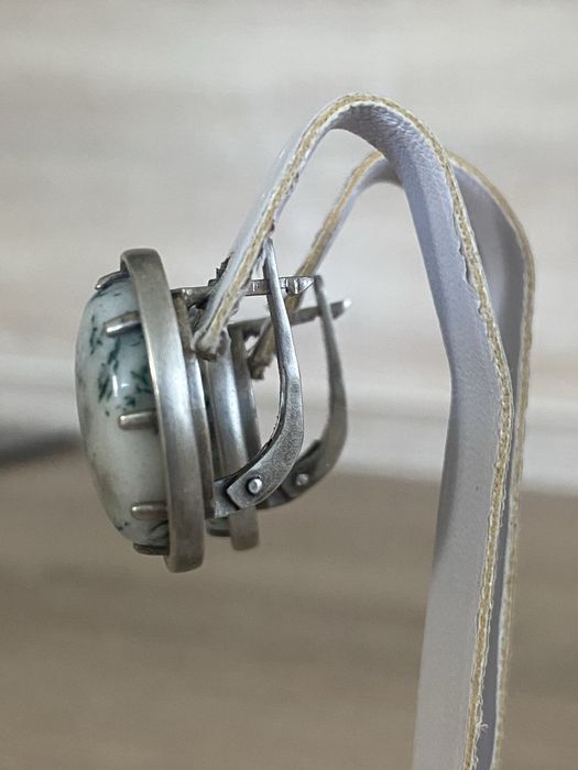 Серебряные серьги с агатом, натуральный камень .