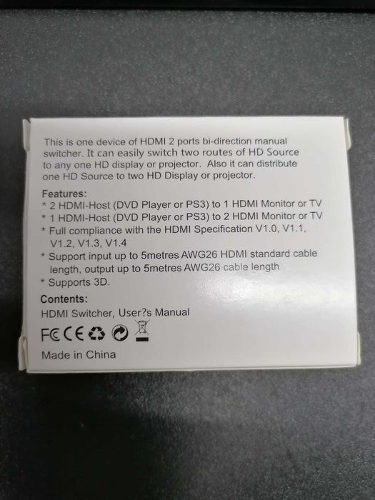 Comutador bidireccional HDMI 1/2 1080p 3D 4Kx2K