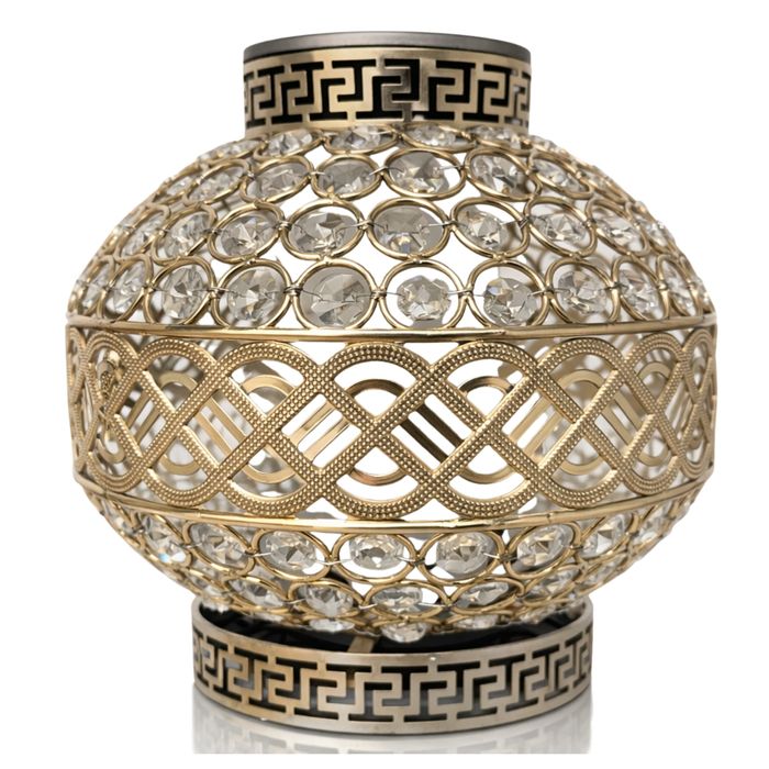 Znicz Solarny LED Premium Złoty Kryształowy Lampion na cmentarz