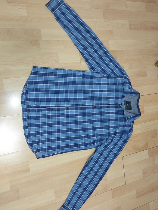 Błękitna koszula w kratę r M bawełna Slim