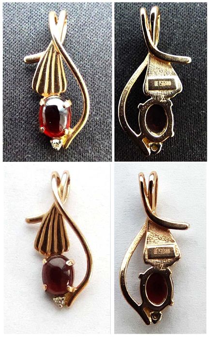 Набір золотих виробів Каблучка Сережки Підвіска вставка Гранат+Діамант