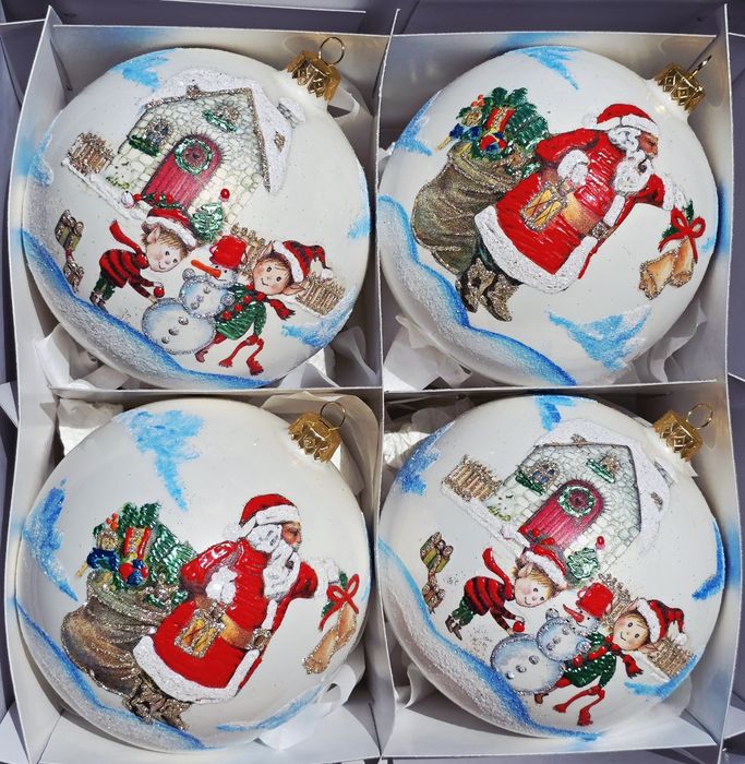 Bombki choinkowe szklane duże bańki 12 cm, decoupage jak malowane