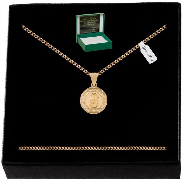Złoty Łańcuszek Pancerka + Medalik Matka Boska Pr. 925/585 + Dedykacja