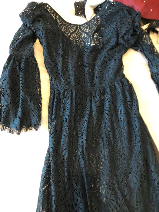 vestido azul renda novo com etiqueta perseverance london S