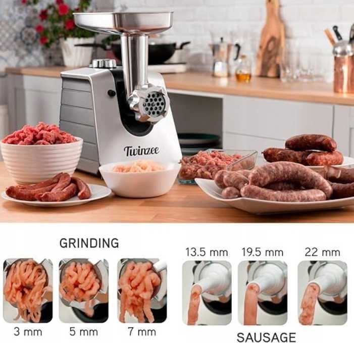Elektryczna maszynka do mięsa z nadziewarką 1500W wydajna i wygodna
