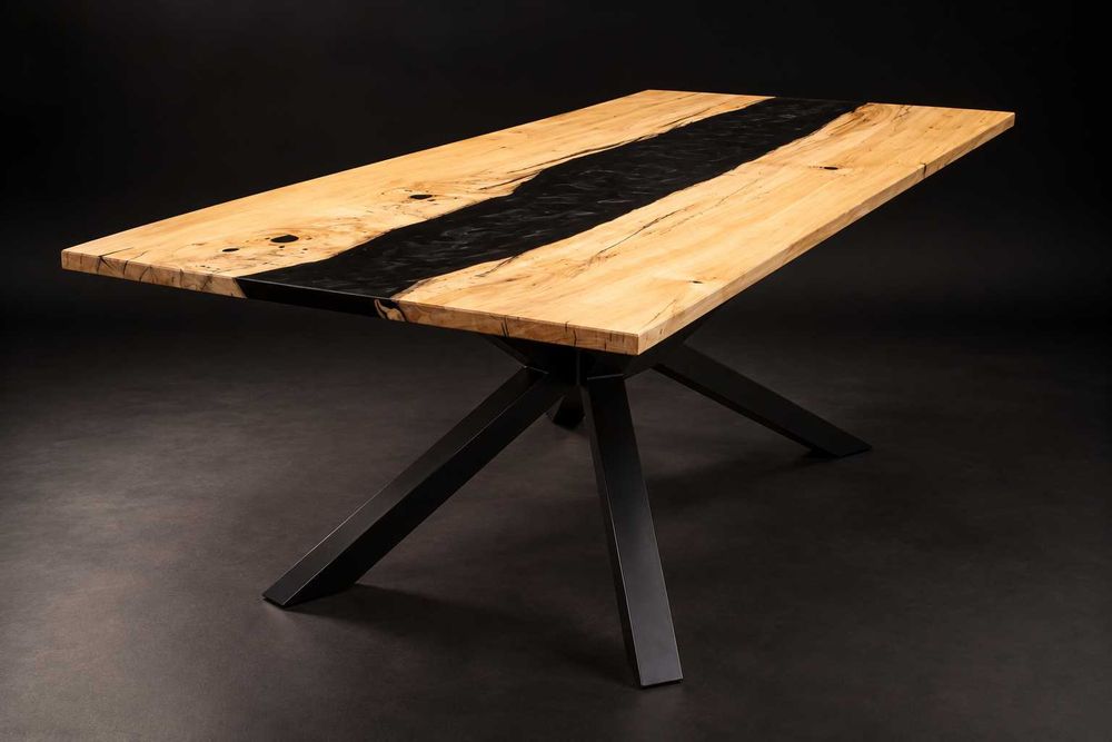 Mesa Artesanal de Madeira e Resina Epóxi de Deep Pour