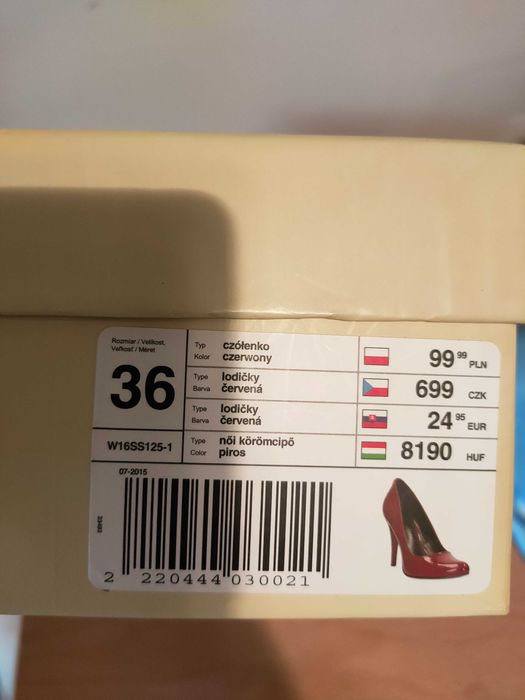 Szpilki nowe Czółenka czerwone 36