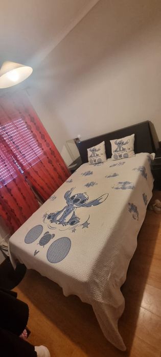 Cama de Casal 140x200 Preta com 4 Gavetas + Cabeceira com Arrumação + Colchão