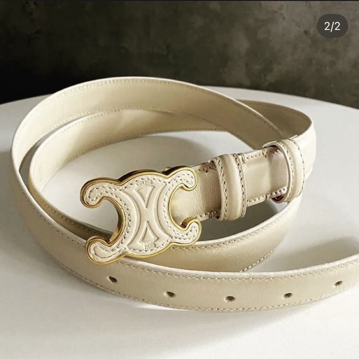 Pasek damski ze skóry naturalnej Celine – elegancki model w kolorze kremowym