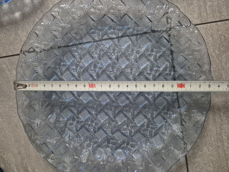 Zestaw talerzy PRL Ząbkowice plecionka kratka koszyczek niebieskie PRL