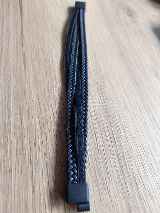 Nowa bransoletka czarna męska skórzana 22cm