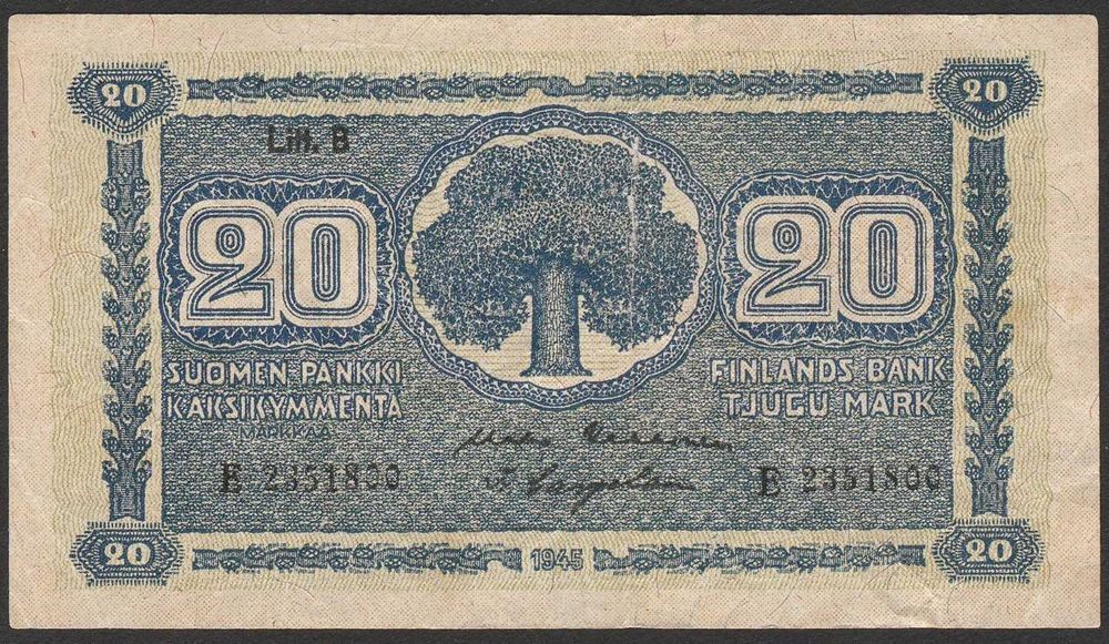 Finlandia 20 markkaa marek 1945 - Litt B - E235