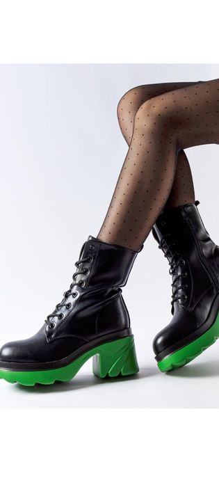 Hit styl glany traper botki zielona podeszwa workery gruba platforma r