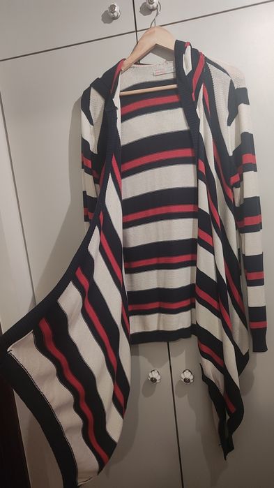 Kardigan narzutka sweter z kapturem marynarska marine  L XL