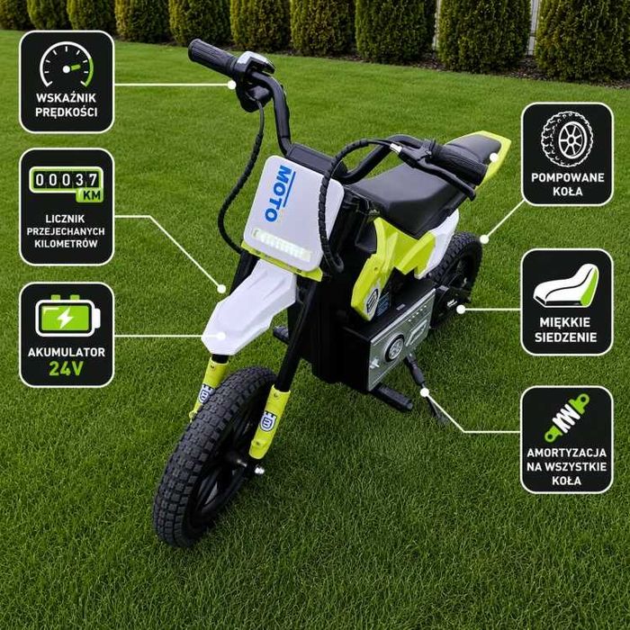 Motor Elektryczny dla Dzieci 24V Cross Enduro | Pompowane Koła