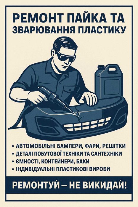 Ремонт, пайка та зварювання пластику – швидко, якісно, надійно! Від 1 години!