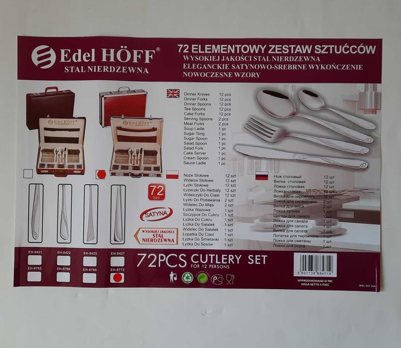 Sztućce z połyskiem 72szt. Zestaw sztućców na 12 osób,komplet obiadowy