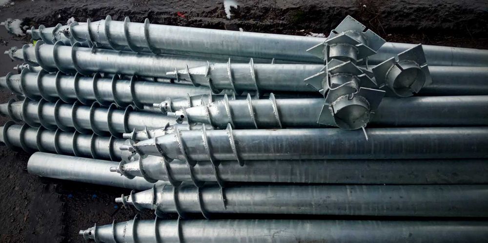 Сваи винтовые, геошуруп, гвинтові палі, сваї, монтаж, наконечники