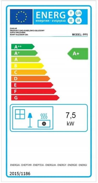 Duży, solidny piec wolnostojący NEGRO A+ wydajny z szamotem 7,5 kW