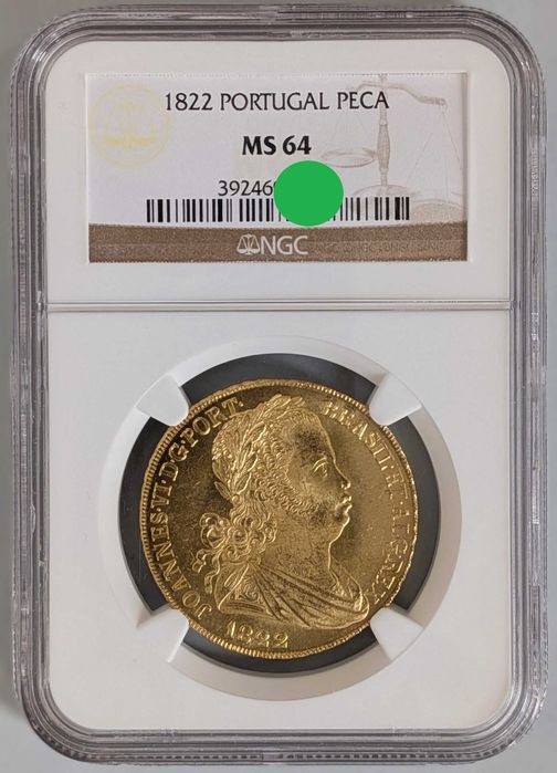 1822 - D. João VI - Peça (6400 Reis) - Ouro - Certificada NGC MS64