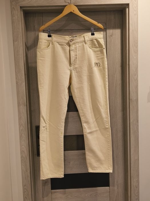 Męskie spodnie jeansy Desigual W34 ecru kremowe