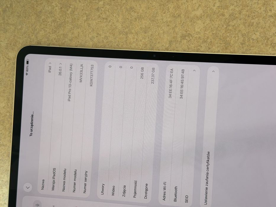 iPad Pro 13 M4 256 GB Wi-Fi Silver, 99% baterii
