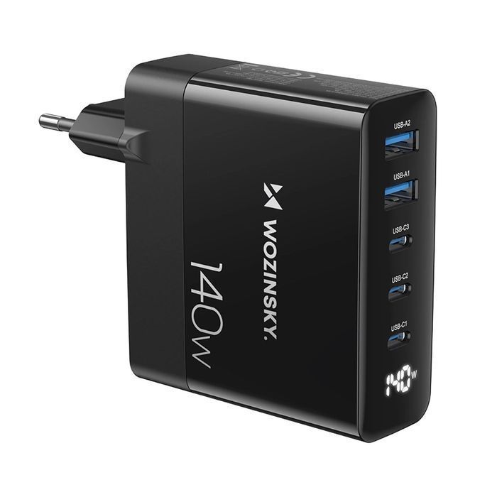 Ładowarka sieciowa GaN Wozinsky CGWCB 140W 3 x USB-C / 2 x USB-A -