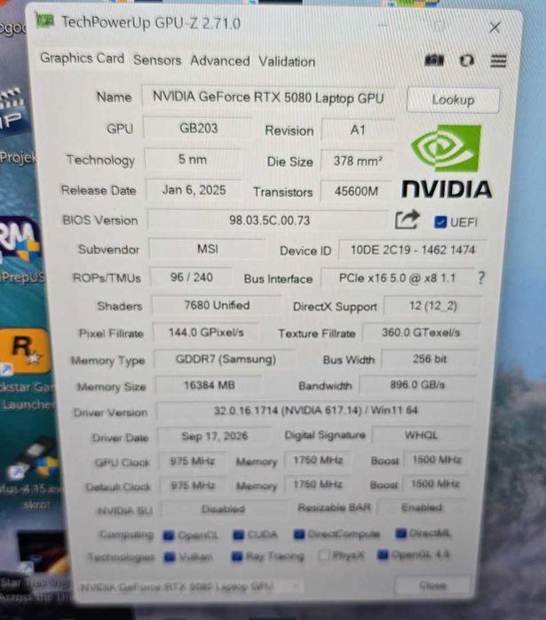 Laptop MSI Vector 16 HX Intel Core Ultra 9 RTX 5080 64 gb ram 4 tb nvme