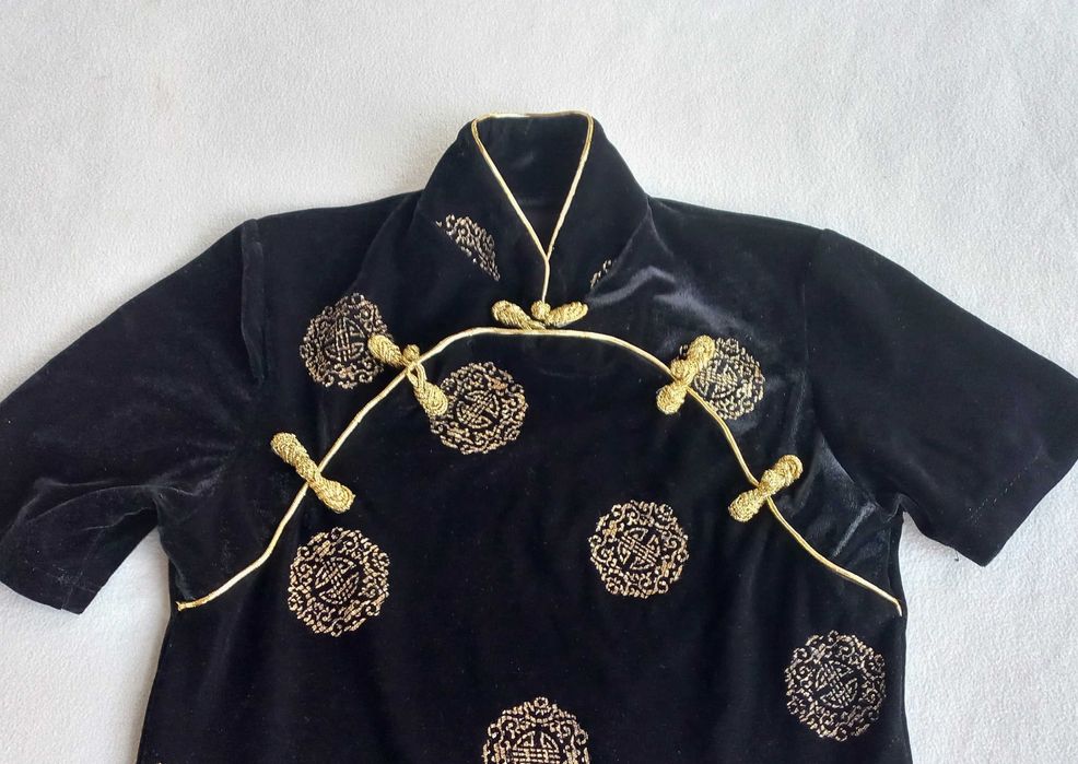 Блузка ципао китайська оксамит золото, довжина 56 см.