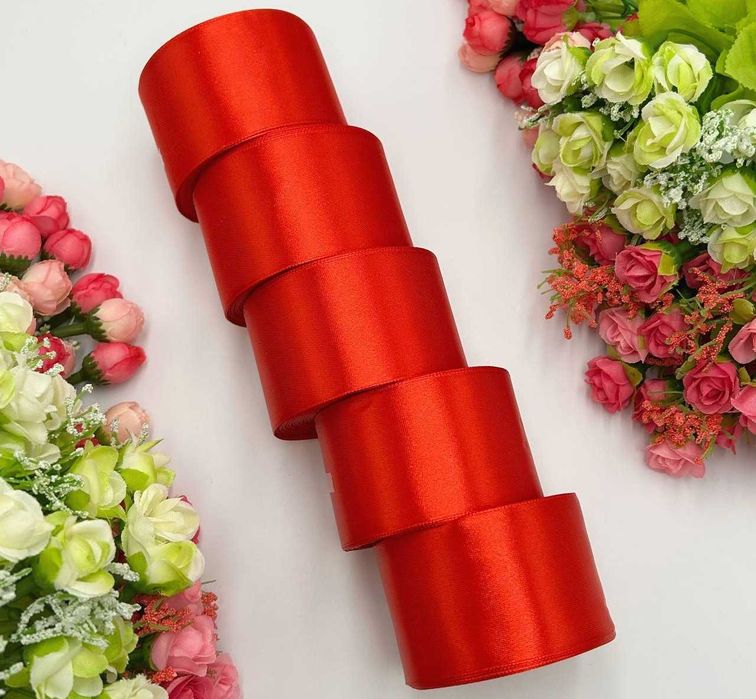 Атласна стрічка - 5 см x 23 м (5 рулонів) / Червоний Лента атласная