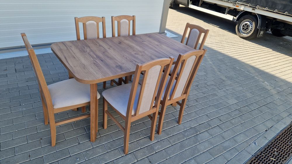 Nowe: Stół rozkładany + 6 krzeseł, ORZECH JASNY + LATTE, dostawa PL