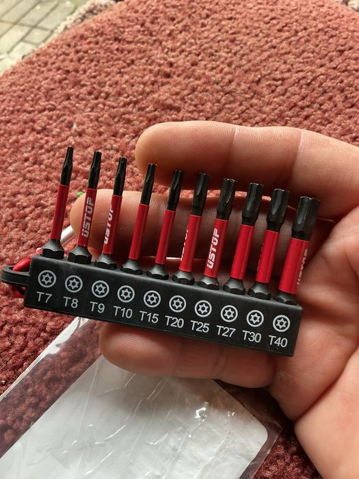 Набор 10шт біт torx t7-t40 1/4 магнітних ударних нових на тримачі поясному з карабінчиком
