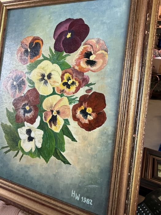 Obraz obrazek kwiaty bratki kolorowy HW 1982 retro vintage 338