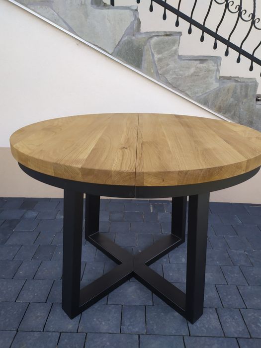 Okrągły  dębowy 90sr + 50 wkładka  rozkładany stół loft lity dąb