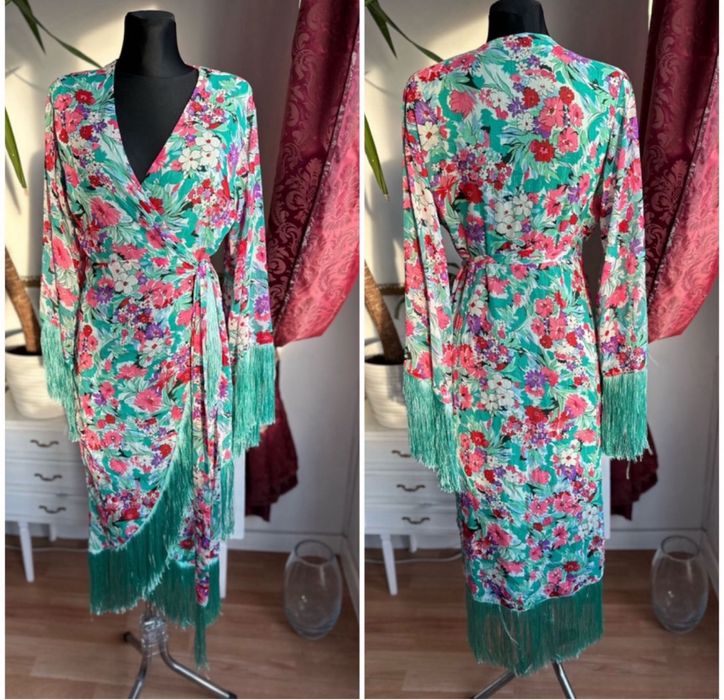 Nasty gal kopertowa sukienka maxi kwiatami Fredzlami  L 40 midaxi midi