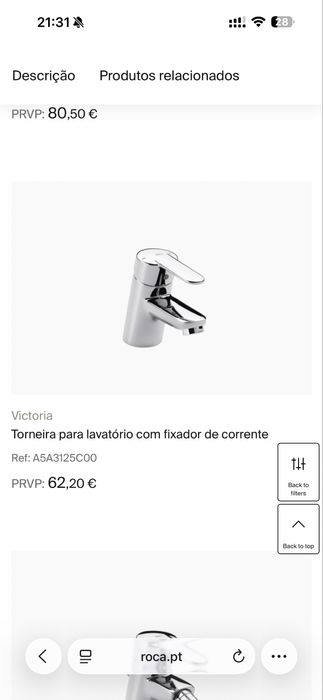 Torneira de Lavatorio de Casa de Banho Roca Victoria