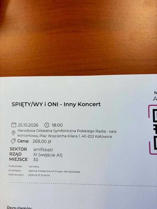 2 Bilety na koncert Spięty NOSPR 25.10.2026