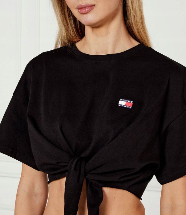 Tommy Jeans 34 Xs T-Shirt Damski Czarny Logo Crop Fit D3017