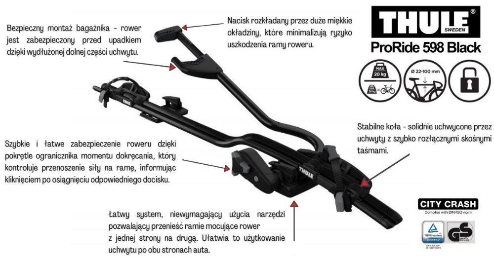 Uchwyt rowerowy THULE Proride 598 czarny, nowy one key