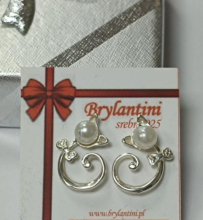 Srebne kolczyki kotki z perełkami srebro 925
