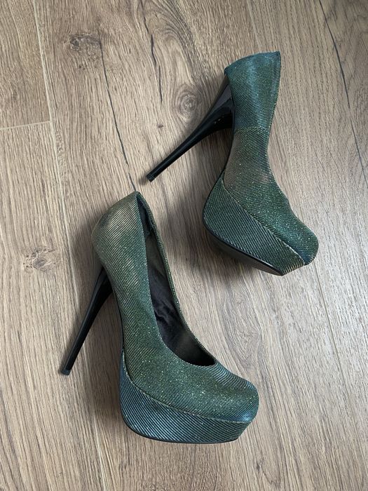 Nowe szpilki z platformą, cameleon, świecące metaliczne, karnawał