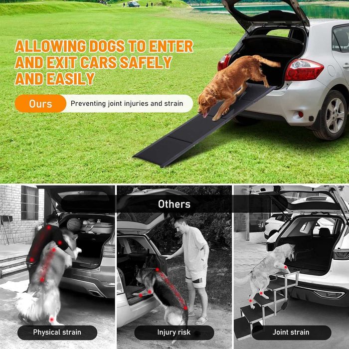 Rampa Dobrável para Cães para Carro até 70kg | Rampa Portátil Antiderrapante para Cães Médios e Grande