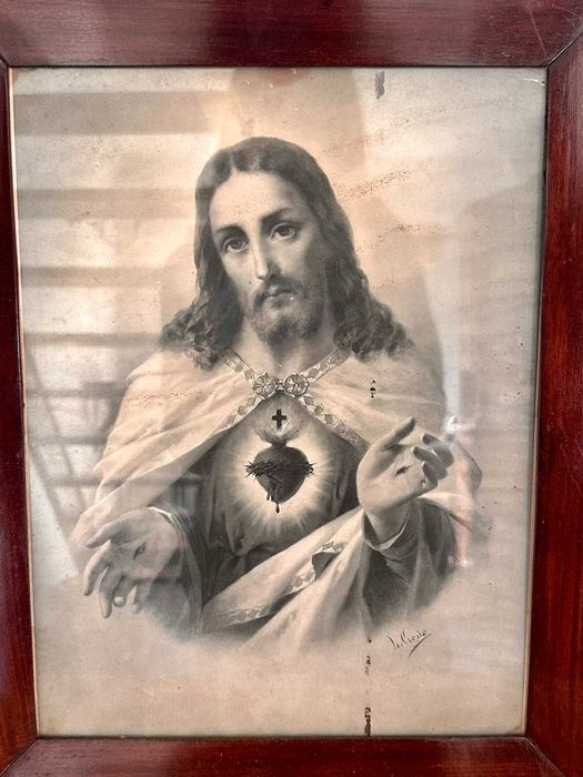 Quadro antigo do Sagrado Coração de Jesus