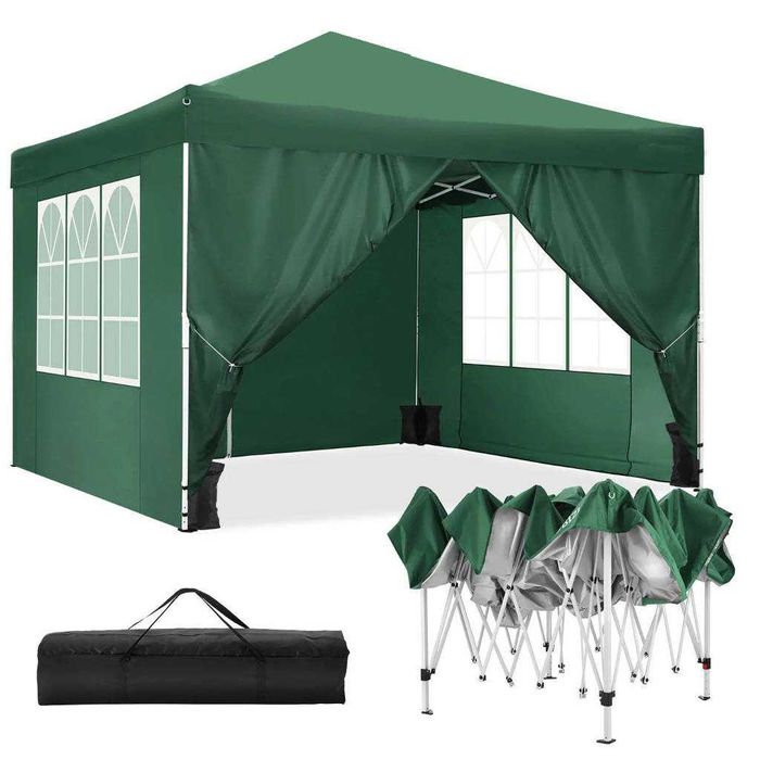 PAWILON Ogrodowy Handlowy 3x3m + 4 ścianki Zielony - AUTOMATYCZNY