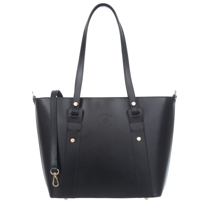 VERA PELLE torebka skórzana klasyczna elegancka z paskiem V605 czarna