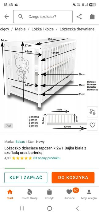 Łóżeczko dziecięce w stanie b.dobrym