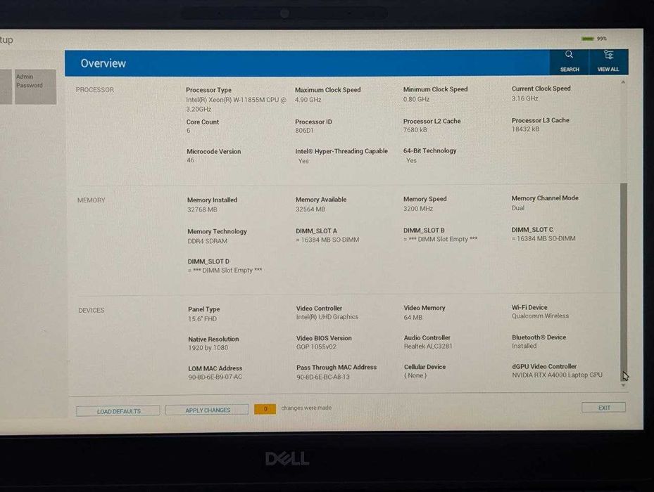 Ноутбук Dell Precision 7560 FHD 512/16GB Xeon W-11855M Nvidia RTX A4000 8GB