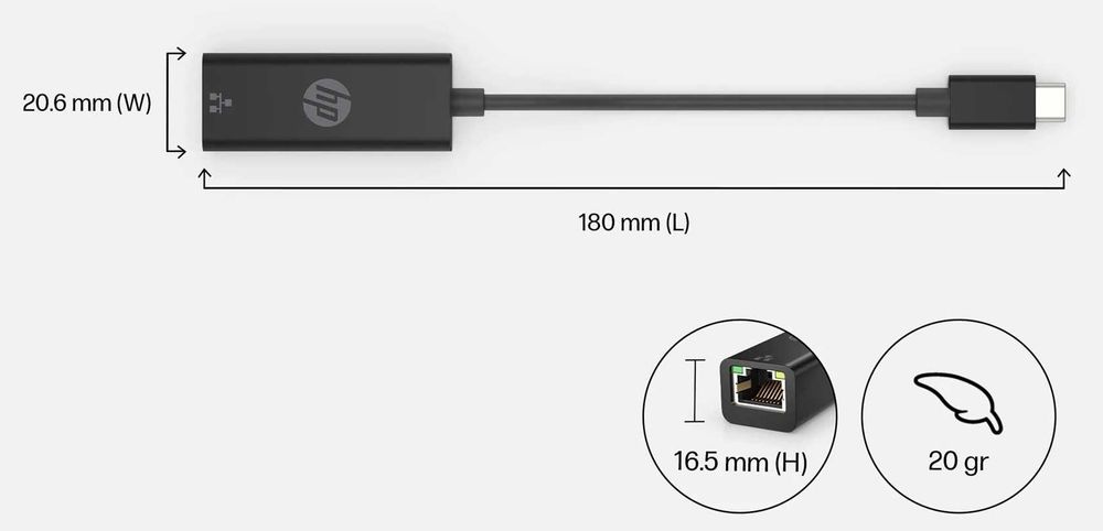 HP USB-C to Gigabit Ethernet RJ45 Adapter64284535590145123