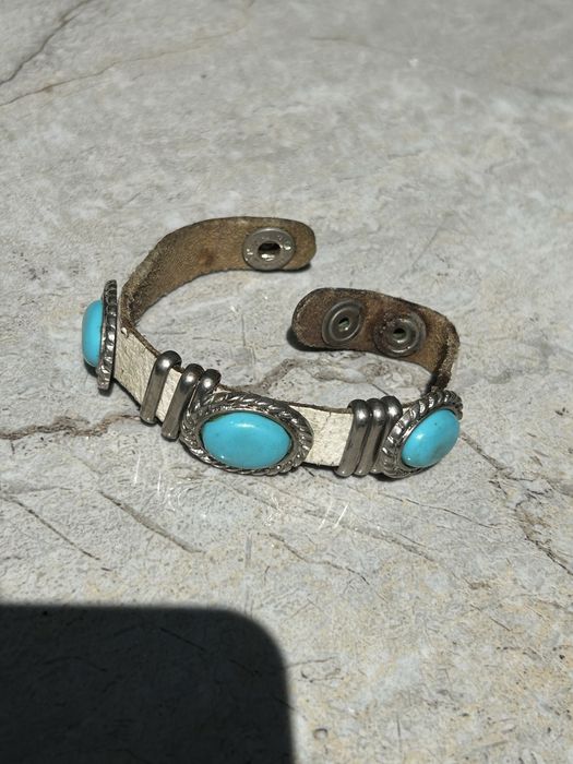 Bransoletka turkusowy kamień Fiocchi Italy Vintage Made in Italy  skóra naturalna